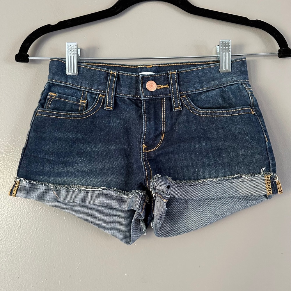 Old Navy Girl's Dark Wash Adjustable Waist Cuffed Jean Shorts SZ‎ 8